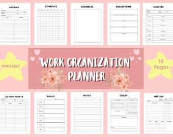 Work Planner und Office Aufgaben Tracker zum Ausdrucken! Work Day Organizer und To Do List Planner Büro Business Arbeit von zu Hause aus Besprechungsplan
