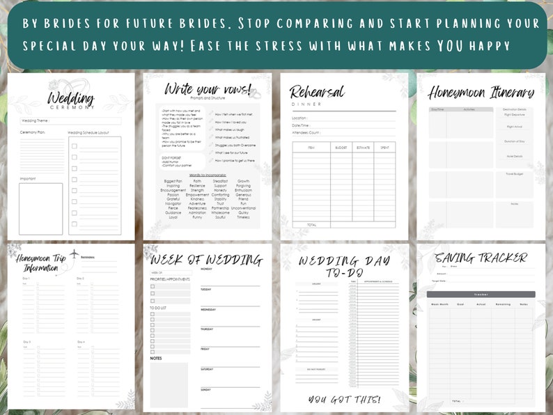 Wedding Planner Printable, Printable Bride planner, wedding binder template, wedding planning book, wedding planner organizer pages.