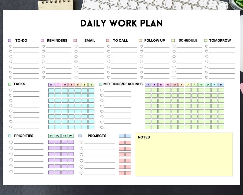 Printable Project Planner Work Day Organizer Work Planner Project