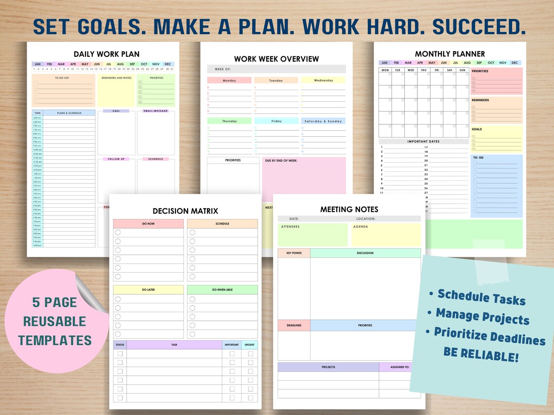 Work Planner Bundle! Office Task Tracker Printable Work Day Organizer ...