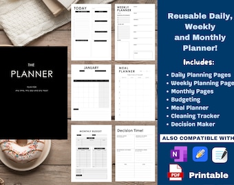 Printable ADHD Life Planner, Brain Dump template Productivity tracker, To-do list sheets for work or school. Perfect Reusable planner pages