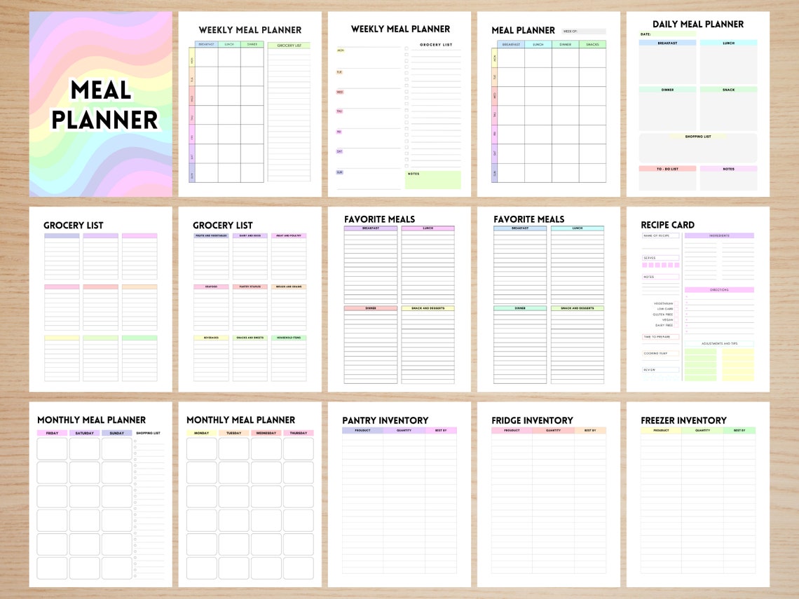 Printable Meal Planner and Weekly Food Diary. Meal Tracker Food Journal ...