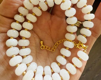 Glass Beaded Necklace: Gold Clasp, Handmade Jewelry, Birthday Gifts for Her, Women's Necklace, Summer Jewelry, Chunky Necklace