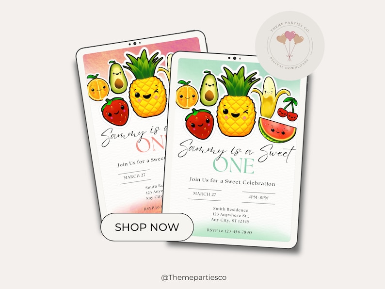 Dancing Fruit Invitations, Hey Bear Sensory Birthday Invitation