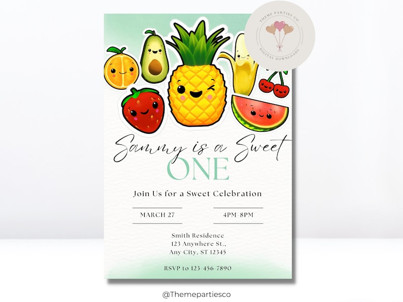 Dancing Fruit Invitations, Hey Bear Sensory Birthday Invitation