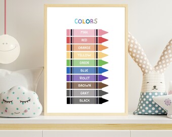 Carteles educativos en color, decoración del aula Montessori, impresiones de educación en el hogar, decoración neutral para niños, póster de sala de juegos para niños pequeños, arte de pared para niños, color