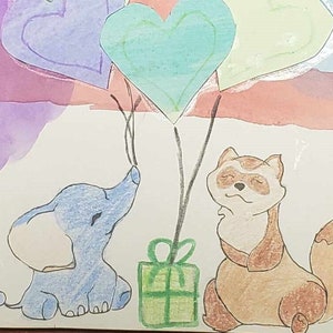 birthday cards, cute animals, art, handmade,