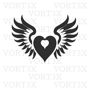 Doble corazón con alas SVG Archivo de corte vectorial para Cricut, Silueta, Svg, Png, Dxf, Pdf, Símbolo de impresión de vinilo de calcomanía de plantilla