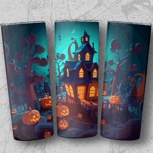 Cute Haunted House 20oz Sublimation Tumbler Designs, Straight & Tapered Tumbler Wrap PNG, Instant Download with Commercial Use Rights