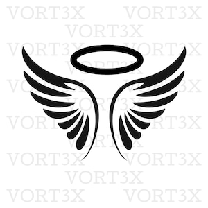 Angel Wings Halo SVG Vector Cut File for Cricut, Silhouette, Svg, Png, Dxf, Pdf, Stencil Decal Vinyl Print Symbol, Instant Digital Download