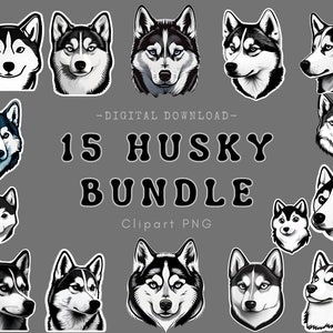 Husky Clipart PNG Bundle Images, Siberian Husky Clipart PNG, Printable Dog Clipart, Commercial License, Canva Art