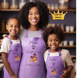 Muttertag Lila Schürze Benutzerdefinierte Oma Schürze Geschenk Mama und Tochter Schürze Personalisierte Kochschürze Geschenk für Mama Geburtstagsgeschenk Schürze lila