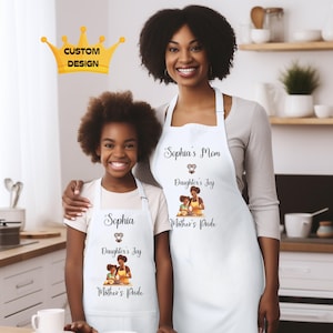 Custom Apron Set Mom and Daughter Baking Aprons Personalized White Apron African Theme Cooking Apron Gift For Mom Apron Set Birthday Gift