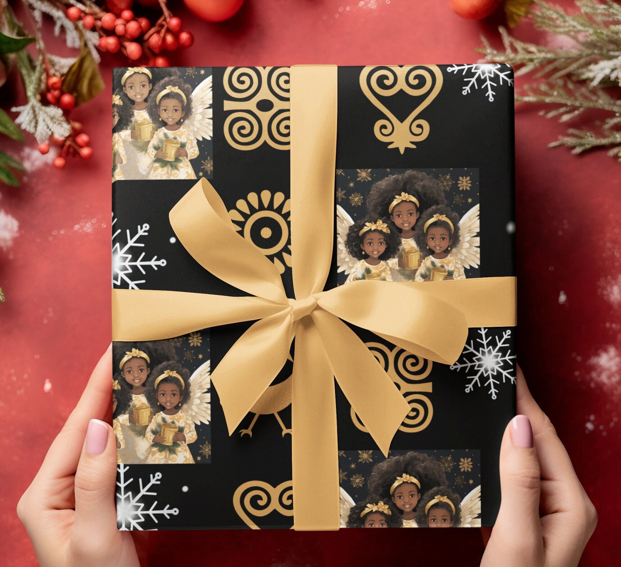 Black Holiday Gift Wrap African Design Wrap Paper Roll Ethnic Theme