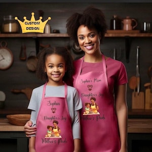 Pink Custom Apron African Theme Mom and Daughter Aprons Personalized Cooking Aprons Gift For Mom Apron Set Birthday Gift Unique Aprons Set