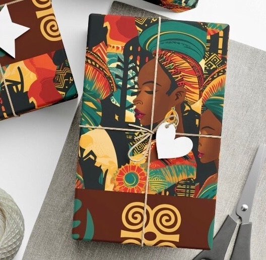 Unique tribal gift wrap African art wrapping paper ethnic Holiday gift wrap custom Christmas gift wrap personalized wrapping paper roll