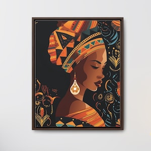 Art mural de style ethnique, impression d'art africain, art déco ethnique femme noire, style tribal bohème, décoration de chambre minimale, pendaison de crémaillère, art cadeau respectueux de l'environnement