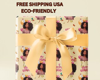 Afrocentric gift wrap black girl gift wrap unique wrapping paper birthday gift wrapping  ethnic wrapping paper roll custom gift for her