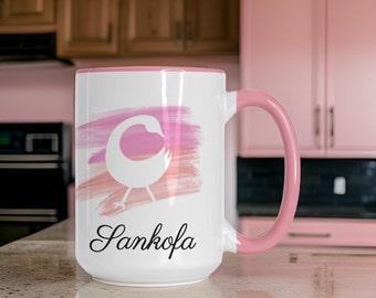 Pink ceramic mug Sankofa coffee mug ethnic design mug unique mug white custom mug gift personalized Birthday gift Adinkra tea mug