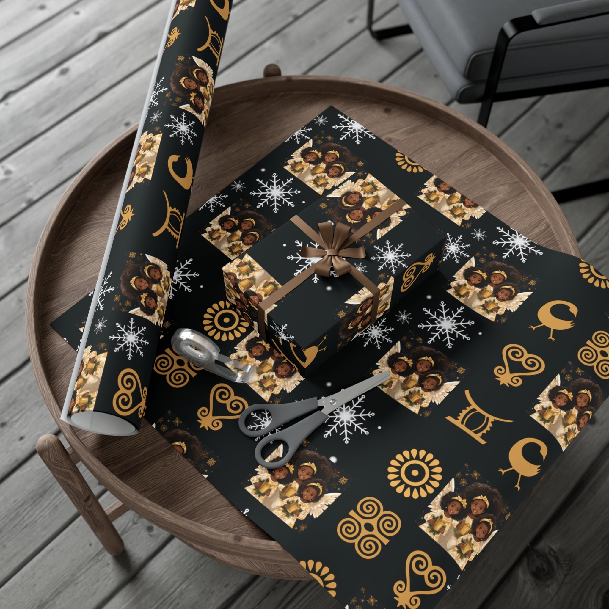 Black Holiday Gift Wrap African Design Wrap Paper Roll Ethnic Theme