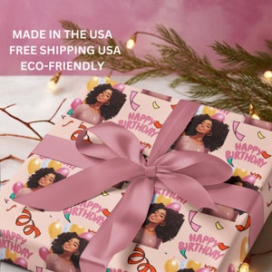 Pink wrapping paper African girl gift wrap unique wrapping paper birthday gift wrapping  ethnic wrapping paper roll custom gift for her