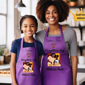 Personalized Mommy Daughter apron custom family apron purple African inspired apron unique gift for Mom Daughter baking apron kitchen apron