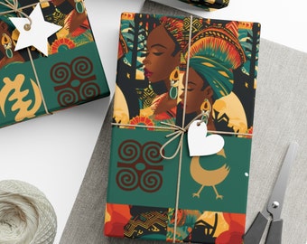 African Ethnic Art Gift Wrapping Paper Roll Afro Tribal Cultural Designer Gift Wrap African American Holiday Gift Wrap Product Packaging