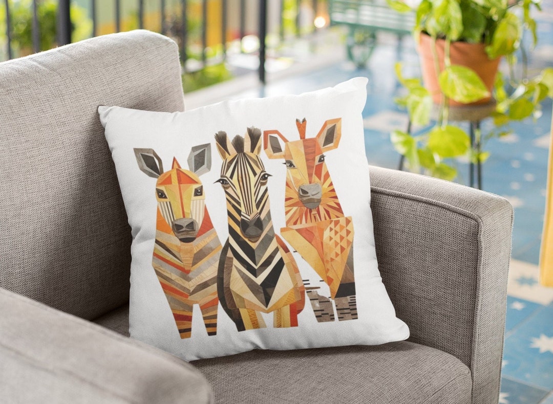 White Safari Throw Pillow for Couch Ethnic Decor Living Room Customized
