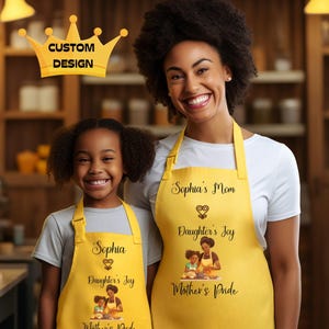 Yellow Personalized Apron Mom and Daughter Baking Apron African Theme Cooking Apron Gift For Mom Apron Set Birthday Gift for daughter Apron