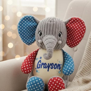 Personalised Elephant Plush Toy, Custom Embroidered Baby Gift For Birth Annoucements, Birthdays, Christmas, Easter