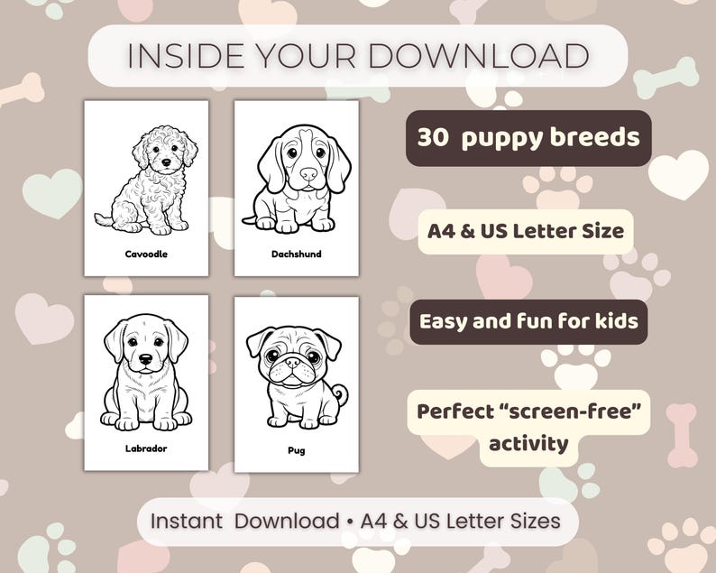 Puppy Coloring Pages, 30 Printable Sheets (PDF Download A4/Letter Size) image 2