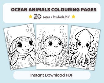 Ocean Animals Coloring Pages, 30 Printable Sheets (PDF Download A4/Letter Size)