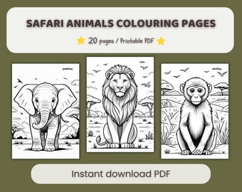 Páginas para colorear de animales de safari, 30 hojas imprimibles (descarga PDF tamaño A4/Carta)