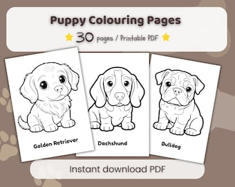Dibujos para colorear de cachorros, 30 láminas imprimibles (descarga en PDF tamaño A4/Carta)