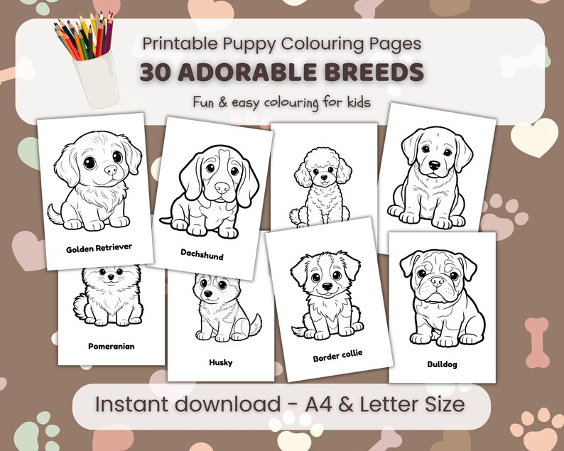 Dog Breeds Coloring Pages, 30 Printable Sheets (PDF Download A4/letter ...
