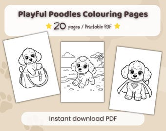Dibujos para colorear de caniches juguetones / Libro de actividades para perros en formato PDF con 20 páginas imprimibles (descarga instantánea)