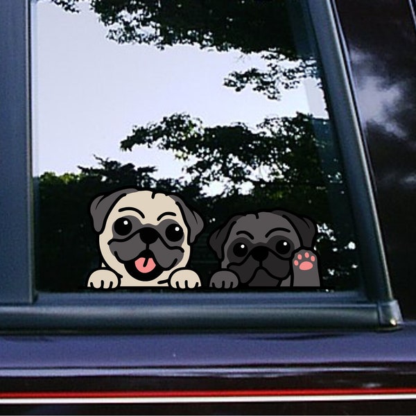 Fawn and Black Pug Peeking | Pug Life | Puppy | Dog Stickers | Fun Stickers | Car Decals | iPhone | iPad | laptop | Custom Vinyl Stickers