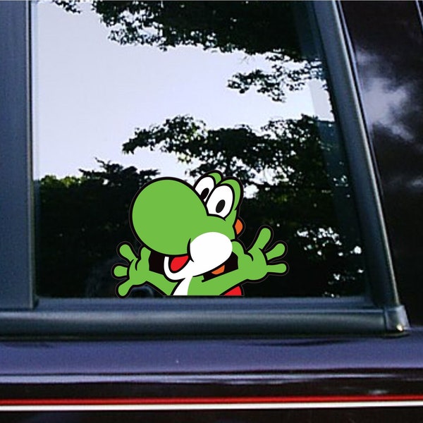 Yoshi jetant un coup d'oeil | Décalcomanies de voiture | Choisissez votre couleur | Super Mario Bros | Jeux vidéo | Personnages rétro | Android | iPad | Autocollants en vinyle