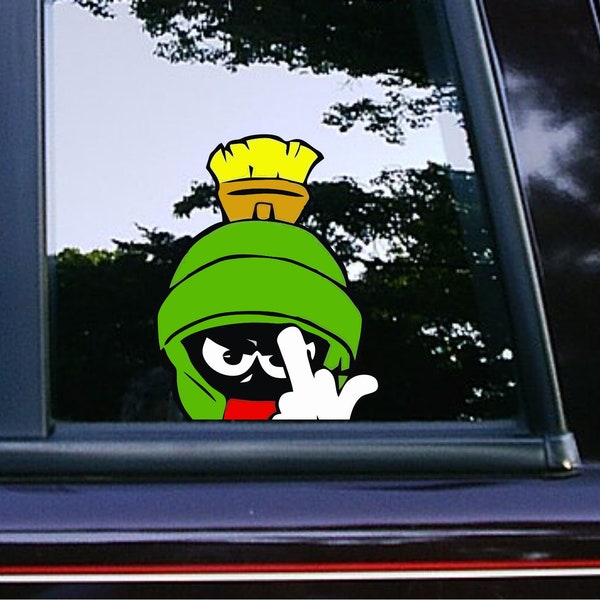 Marvin the Martian Middle Finger Peeker Peeking | Car Decals | Pop Culture | Android | Diary | iPad | iPhone | Tablet | Mug | Vinyl Stickers