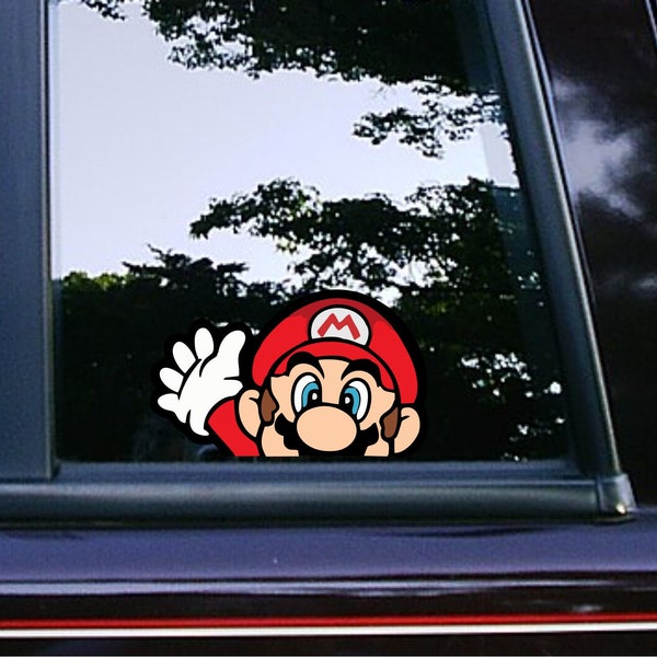 Mario jetant un coup d'oeil Peeker | Jeux vidéo | Super Mario Bros | Décalcomanies de voiture | Anime | Personnages rétro | Pour | Android | Nintendo | Autocollants en vinyle