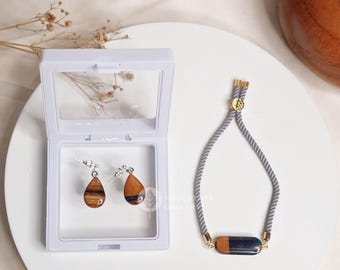 Nusantara Zola Handmade Wooden Bracelet and Earrings Set, Women Fashion Accessories, Gift For Her