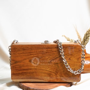 Bolso de mano de madera de teca hecho a mano Nusantara Callie, bolso de madera, monedero de madera, bolsos de moda para mujer.
