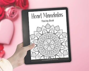 Plantilla de San Valentín para Kindle Scribe: 40 páginas para colorear de mandalas de corazones (descarga en PDF con hipervínculos)
