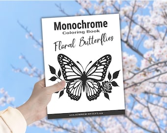 Libro para colorear monocromático de mariposas florales para imprimir: 40 bonitas páginas de arte (descarga en PDF)