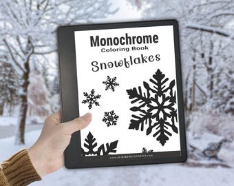 Kindle Scribe Monochrome Coloring Book: 40 Geometric Snowflake Art Pages (Hyperlinked PDF Download)