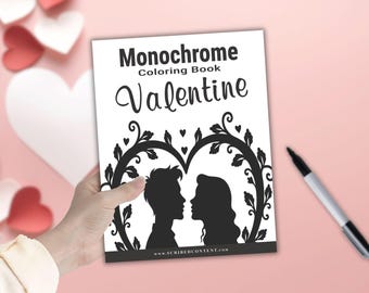 Libro para colorear monocromático de San Valentín imprimible: 40 páginas de arte de corazones (descarga PDF)