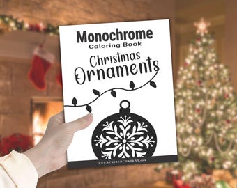 Libro para colorear monocromático de adornos navideños para imprimir: 40 páginas de arte festivo (descarga en PDF)