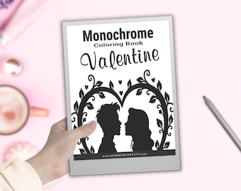 Dibujo monocromático de San Valentín para colorear en reMarkable Paper Pro: 40 páginas de arte de corazones (descarga en PDF con hipervínculos)