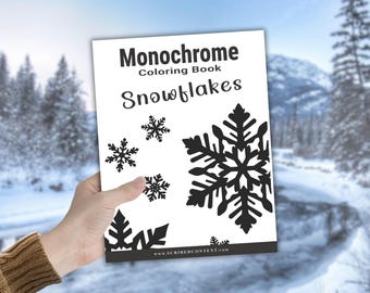 Libro para colorear monocromático de copos de nieve: 40 páginas de arte invernal (descarga en PDF)