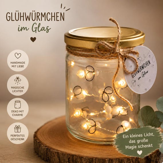 Glühwürmchen Lichterkette im Glas | Fairy Lights | Cottagecore Deko | Cozy Room Decor | Magisches Geschenk